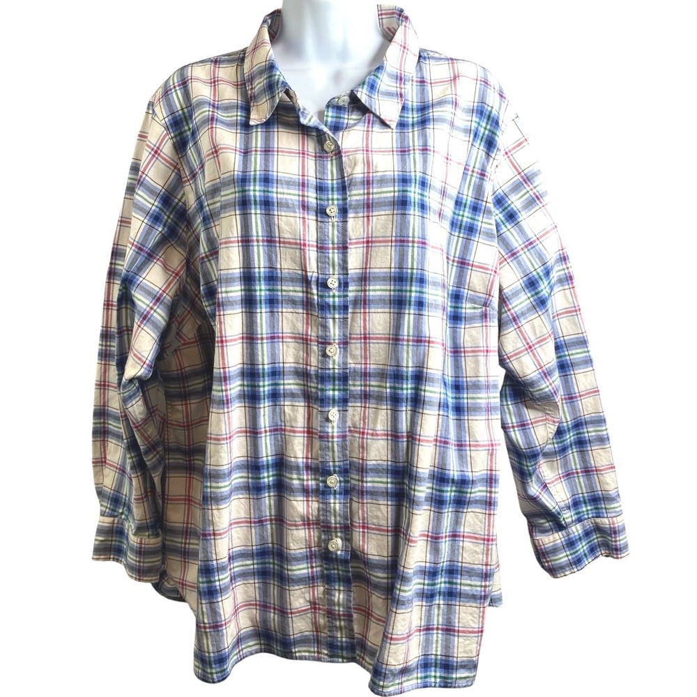 TALBOTS Womens Blue Plaid Long Sleeve Button Down Shirt 3XP Shimmer Classic